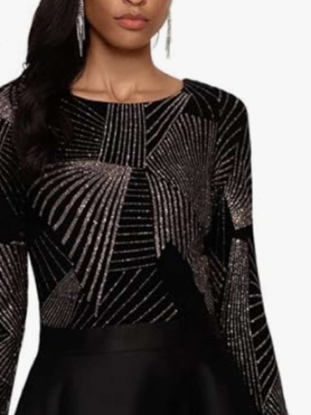 Betsy & Adam Black Long Sleeve Glitter Gianni Gown - Picture 3 of 4